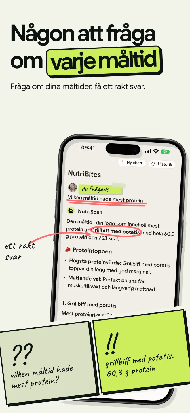 NutriBites svarar på vilken måltid som hade mest protein, utifrån måltiderna du har loggat