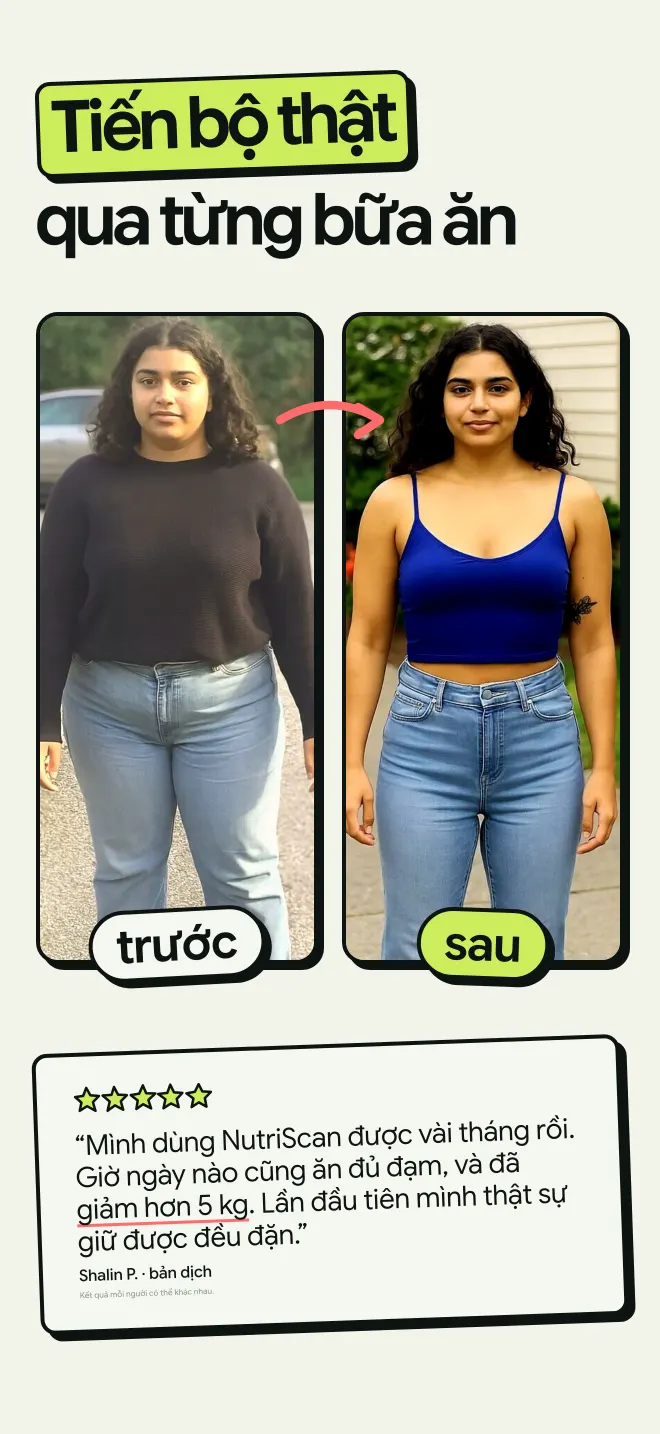 Ảnh trước và sau của một người dùng giảm hơn 5 kg cùng NutriScan